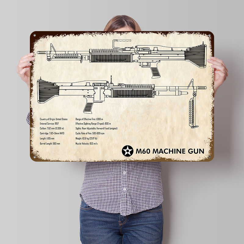 Retro Gaming Gun - ملصق معدني ورقي لمسدس M60، فن