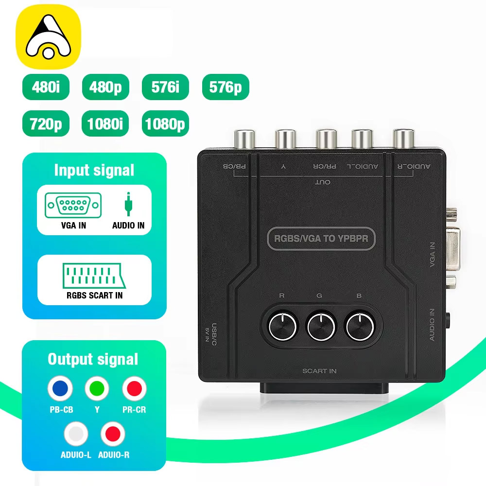 Retro Gaming Handheld - محول فيديو RGBS VGA إلى YPBPR،